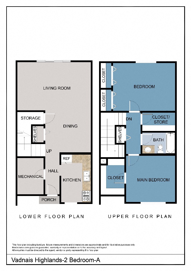 Floor plan for 2 beds, 1 bath, 1197 sqft